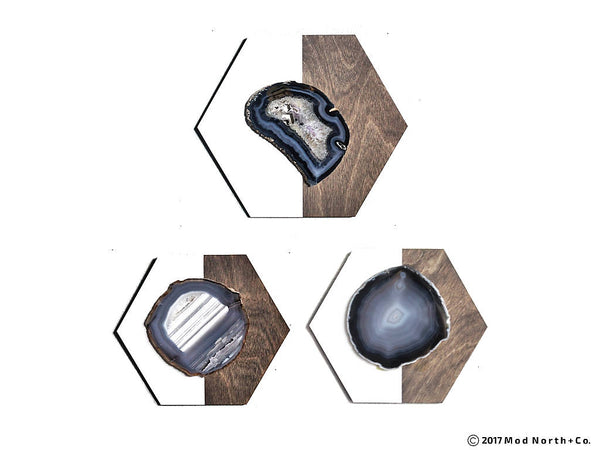 Gray Agate Hex Trio Wall Art