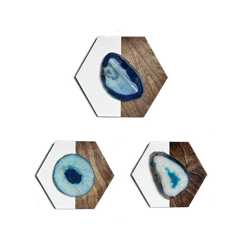 Teal Agate Hex Trio Wall Art