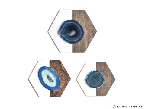 Teal Agate Hex Trio Wall Art