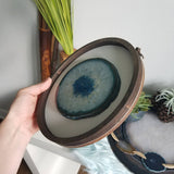8" Teal Agate Framed Round Wall Art