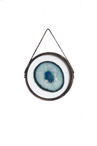 8" Teal Agate Framed Round Wall Art