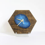 8" Blue Agate Hex Wood Wall Clock (Silent)