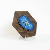 8" Blue Agate Hex Wood Wall Clock (Silent)