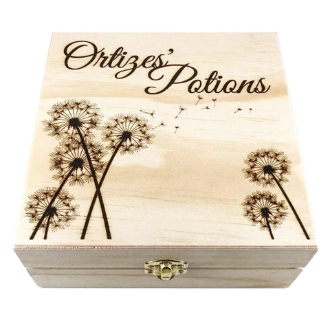 Dandelions w/ NAME - Essential Oil Storage Box 25 Slot 15ml - Pine - Choose Finish and Custom Laser Engravings - Fit dōTERRA Young Living