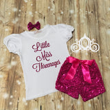 Little Miss Threenager Bubble Sleeve Tee Sequin Shorts Birthday Set