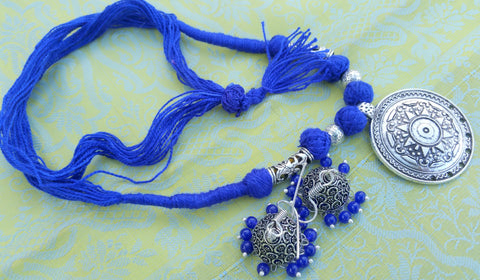 Oxidized German Silver jewelry set, Boho locket necklace, ethnic jewelry india, boho locket, long ear rings, gift for september