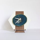 8" Teal Agate Wood Desk Clock