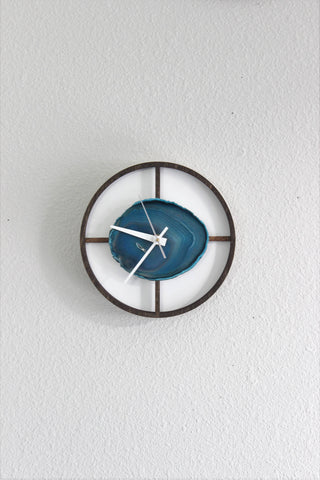 8" Teal Agate Framed Wood Wall Clock