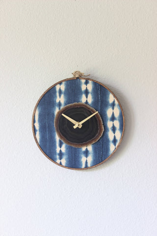8" Textile Mudcloth Earthtone Agate Wall Clock