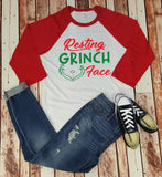 Resting Grinch Face Baseball Tee - Christmas Shirt - Shirt For Her - Funny Christmas Shirt