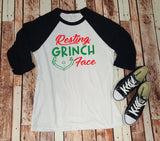 Resting Grinch Face Baseball Tee - Christmas Shirt - Shirt For Her - Funny Christmas Shirt
