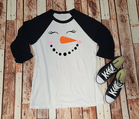 Snow woman Shirt - Snow Lady - Snowman Face - Baseball Tee - Unisex - Winter Shirt