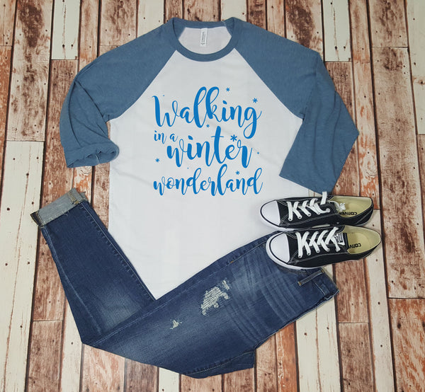 Walking in a Winter Wonderland - Baseball Tee - Unisex - Winter Shirt  Glitter - Snow