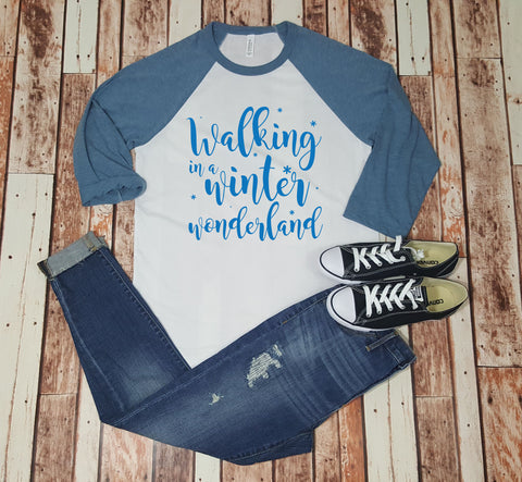 Walking in a Winter Wonderland - Baseball Tee - Unisex - Winter Shirt  Glitter - Snow