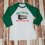 Merry Christmas Shitter Was Full- Baseball Tee-   Christmas Movie Quote Funny Christmas Shirt - Clark Griswold
