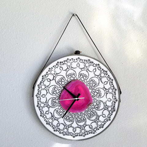 12" Henna Style Pink Agate Wall Clock (Silent)