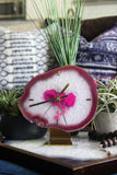 8" Pink Agate Desk Clock