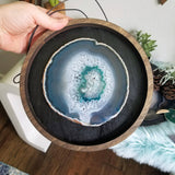 8" Teal Agate Framed Round Wall Art