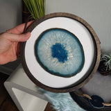 8" Teal Agate Framed Round Wall Art