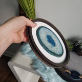 8" Teal Agate Framed Round Wall Art