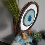 8" Teal Agate Framed Round Wall Art