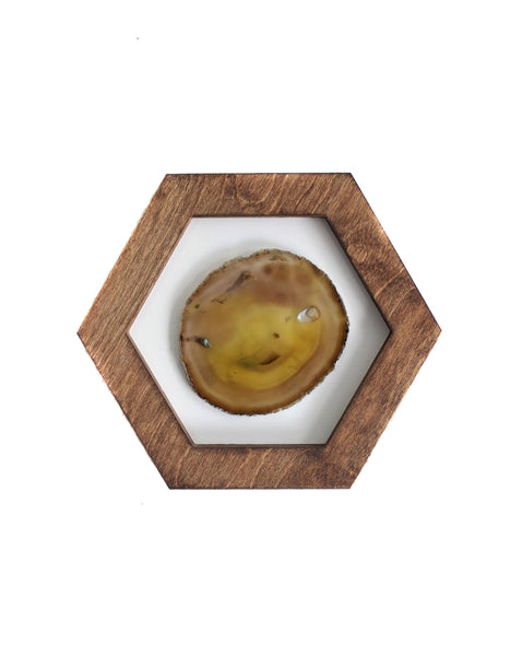 10" Yellow Agate Framed Hex Wall Art