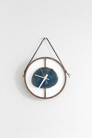 8" Teal Agate Framed Wood Wall Clock