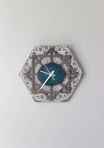 12" Teal Agate Wood Wall Clock