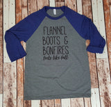 Feels Like Fall Baseball Tee - Flannel, Boots & Bonfires - Unisex Thanksgiving Christmas Shirt