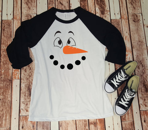 Snowman Shirt - Snowman Face - Baseball Tee - Unisex - Winter Shirt