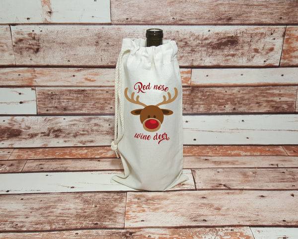 Christmas Drawstring Wine Bag - Hostess Gift - Party Favor - Gift for Wine Lover