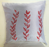 50% OFF Sale Easter gift ideas, Decorative Pillow -White Cushion Cover 18"X18" Red Leaf Embroidered in White Silk