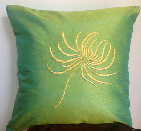 50% OFF Sale Gift for her 2016, Embroidered gifts, Flower Pillows, Green Silk Throw Pillow Cover, Green Silk Pillow