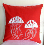 50% OFF Sale Nautical, Jelly Fish on Beach Pillow, Nautical Orange Decorative Throw Pillow Cover, Cushion Cover 18 x 18 inches