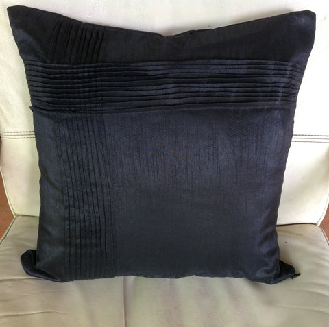 50% OFF Sale Free Shipping Pin tuck Black Decorative Pure Silk Pillow -Black Cushion Cover 18"X18"-black pleated/pin tuck