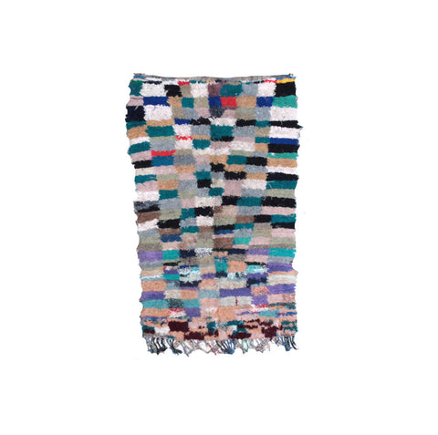 BOUCHEROUITE. Vintage Moroccan Rug. Wool Boucherouite Carpet. Modern Design.