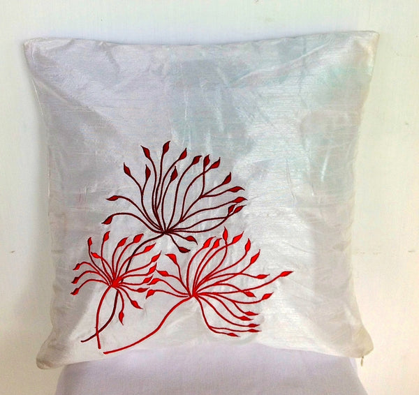 50% OFF Sale Easter gift ideas, Embroidered White Pillow Cover -Unique Gift, Flower embroidered silk white throw pillows, 18"X18"