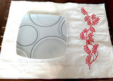 Embroidered Placemats, Embroidered Table Tops, Embroidered Red Leaf Embroidered Set of 4, off white placemat