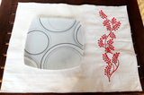 Embroidered Placemats, Embroidered Table Tops, Embroidered Red Leaf Embroidered Set of 4, off white placemat