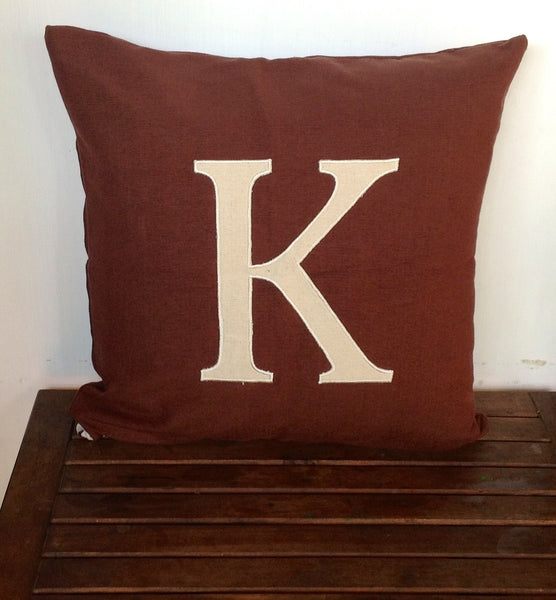 Chocolate Brown and Cream Monogrammed Pillows Custom made Decorative Pillows 18 inches Throw Pillow