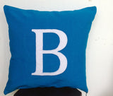 Monogram Pillow Decorative Pillow Turquoise Blue Pillow Covers and White Monogrammed Custom Pillow with AppliquÇ¸d Letter 18 inches
