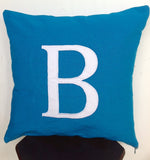 Monogram Pillow Decorative Pillow Turquoise Blue Pillow Covers and White Monogrammed Custom Pillow with AppliquÇ¸d Letter 18 inches