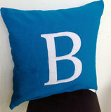 Monogram Pillow Decorative Pillow Turquoise Blue Pillow Covers and White Monogrammed Custom Pillow with AppliquÇ¸d Letter 18 inches