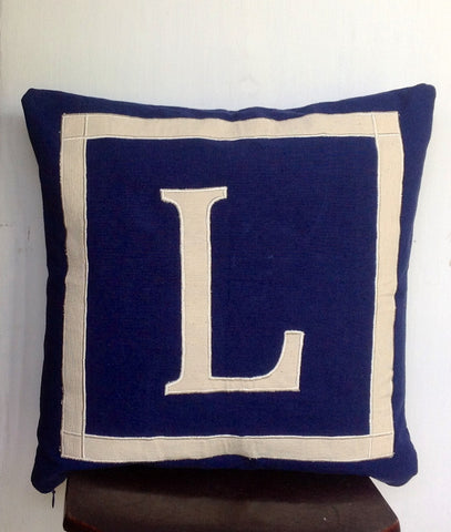 30% OFF unique gift ideas for women, Monogram Pillows 18" x18"x16x16, - Navy blue cushion cover-Alphabet Navy monogram cushion cov