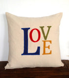 50% OFF Sale Valentine Unique Gifts, Love Valentine Gifts, Monogrammed Pillow Love, Love Pillows, Navy Blue, Red, Green, Yellow 18x18