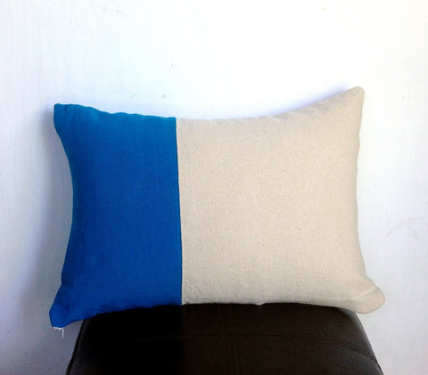 Color Block Turquoise Blue and Cream Pillow 12" x16" Modern Home Decor Lumbar Pillow Cover