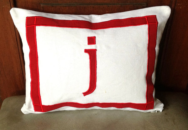 30% OFF Lumbar Monogram White Pillows -Decorative Appliqued Letter Pillows with border-Gift-Wedding Pillows 12x16