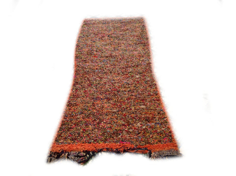 BOUCHEROUITE. Vintage Moroccan Rug. Red Wool Boucherouite Carpet. Modern Design.