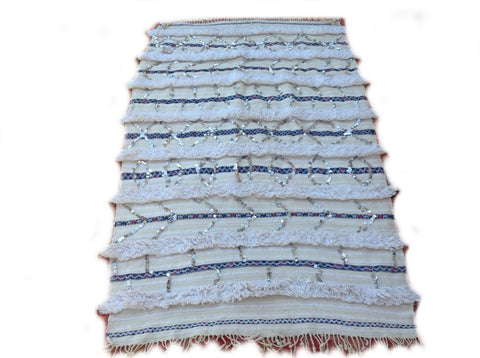 HANDIRA. Vintage Moroccan Rug. Wool Wedding Blanket. Tribal Sequins + Modern Design.
