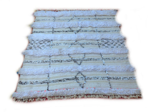 HANDIRA. Vintage Moroccan Rug. Wool Wedding Blanket. Tribal Sequins + Modern Design.